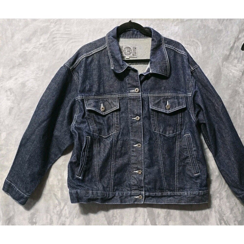 Vtg Crest Jeans Denim Trucker Jacket Womens 1XL Y2K 90s Dark Wash EUC Cowgirl
